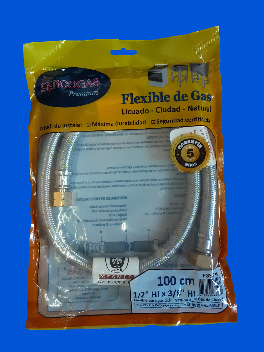 Flexible para Gas 1/2"x3/8" 1MT Certificado